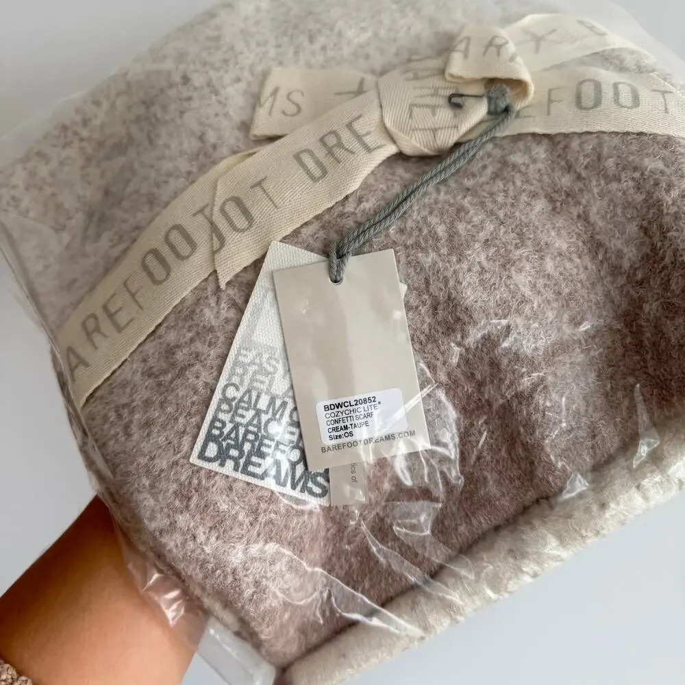 Barefoot Dreams CozyChic Lite Confetti Rectangle Scarf Cream Taupe One Size NWT